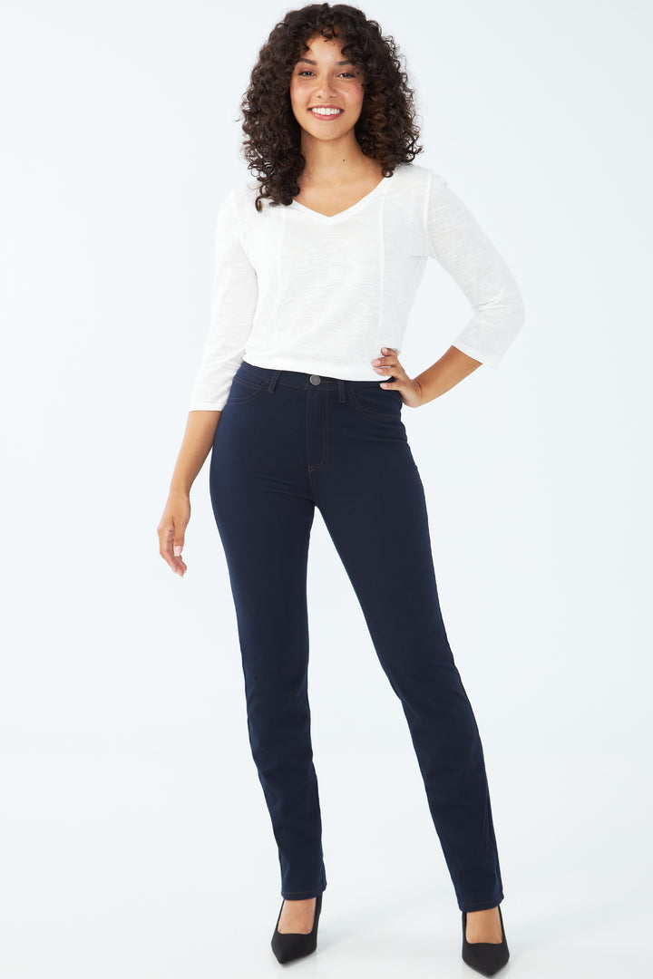 These timeless jeans are a fine fit and feature a high-rise five-pocket design for a sharp look.