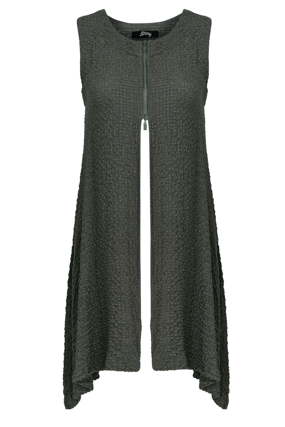 EVER SASSY Spring 2024 This vest features a relaxed silhouette, smart round neckline and quarter front zipper. A chic relaxed sleeveless open front style that is sure to standout.