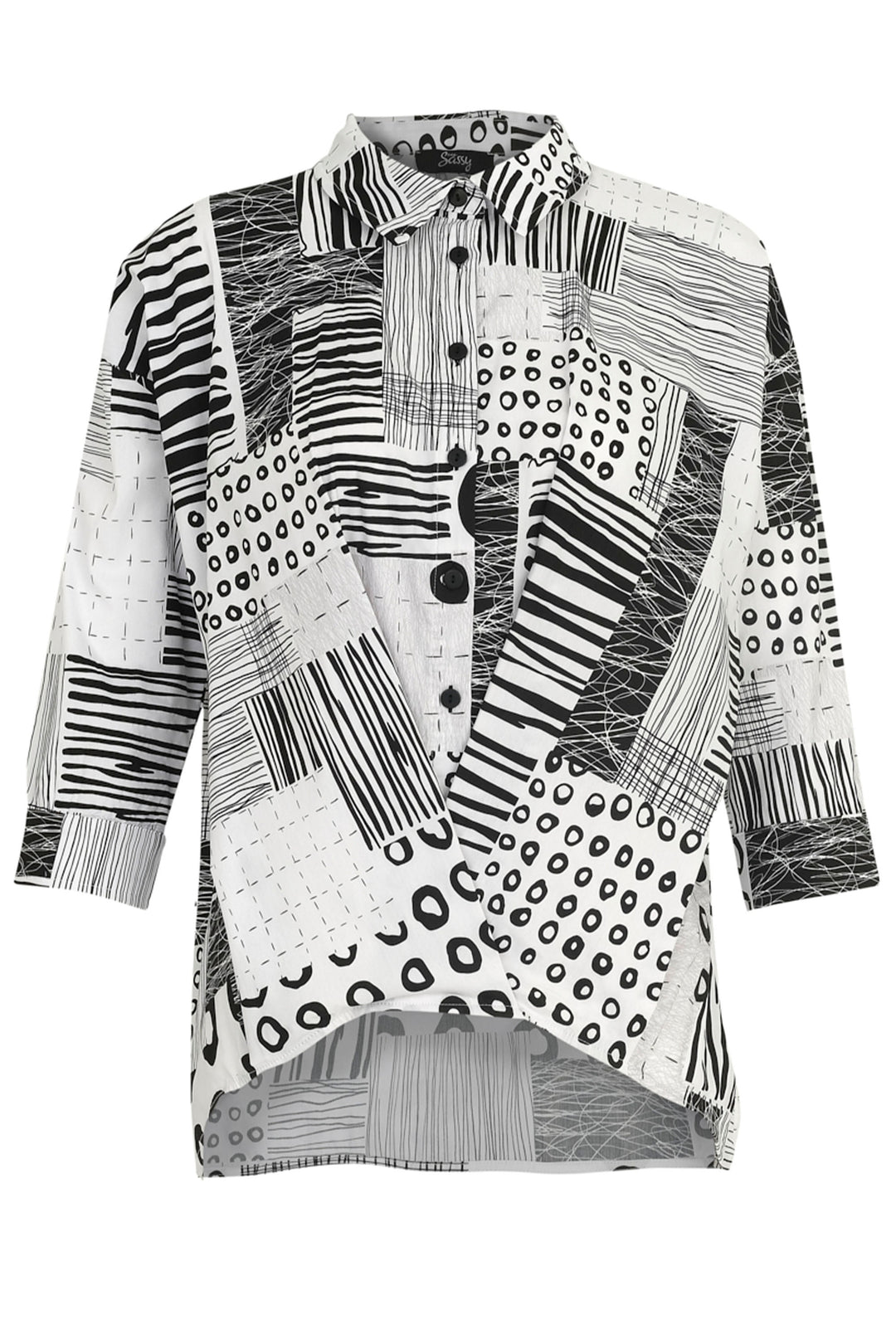 Every Sassy Spring 2024 Made with soft fabric for a loose feel, this top features front button down design and dolman sleeves. The neat modern art abstract print adds a touch of bold style, while the classic collar gives it a standard look. 