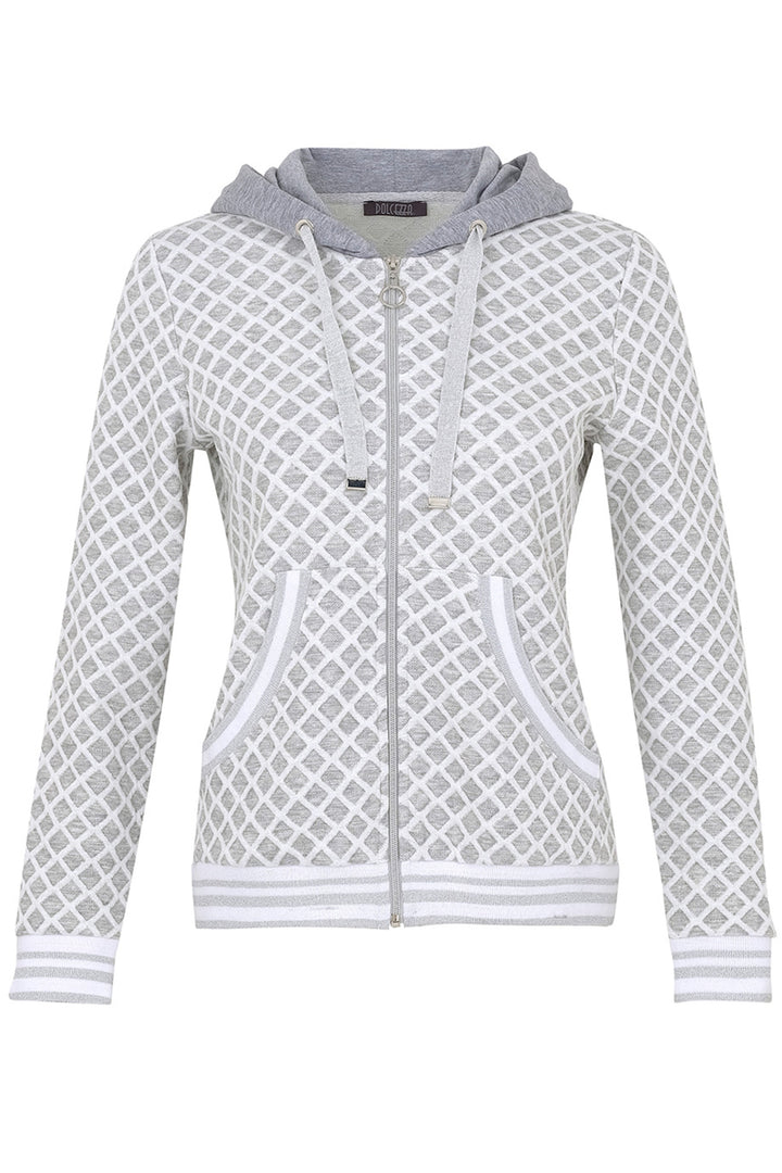 The Hoodie Jacket features a honeycomb print all-over, side pockets, front zipper and hood with drawstring for a casual yet elegant look.