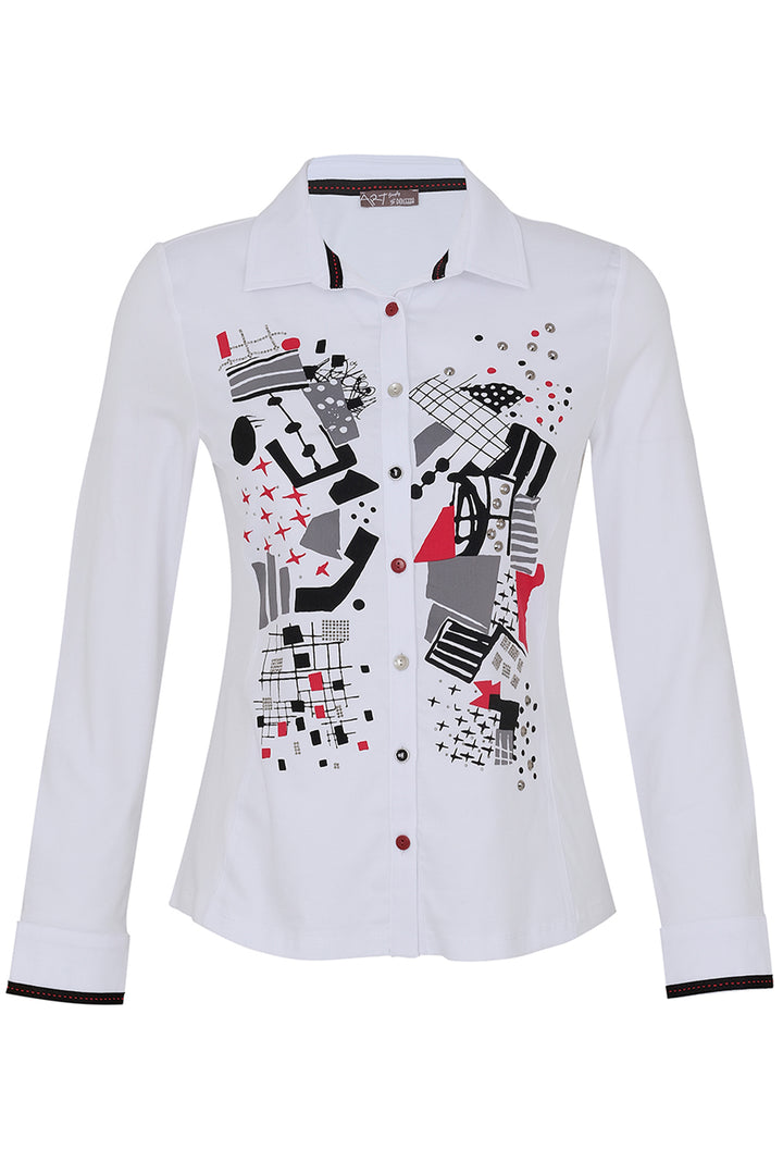 Crafted with luxurious cotton-blend knit fabric with long sleeves, complementing details and a fabulous painting print. 