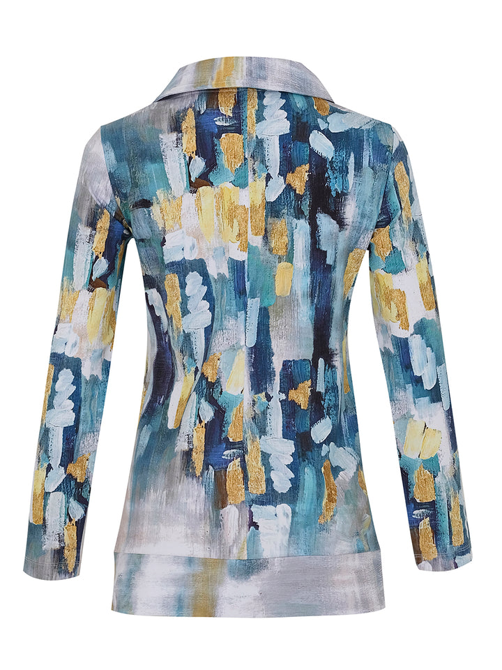 ABSTRACT WITH BLUE ZIP JACKET