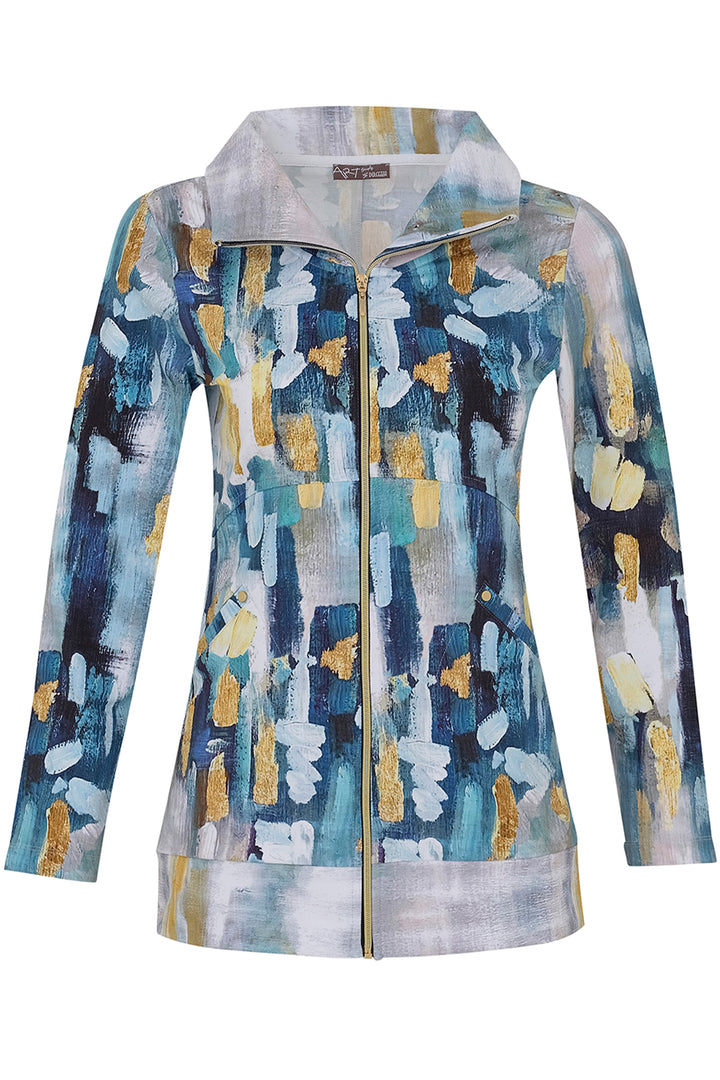 ABSTRACT WITH BLUE ZIP JACKET