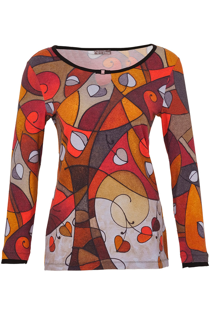 A stunningly bright and bold all over print, keyhole neckline, side hem splits and full length sleeves combine to deliver a vibrant yet comfortable top made from a luxuriously stretchy fabric. 