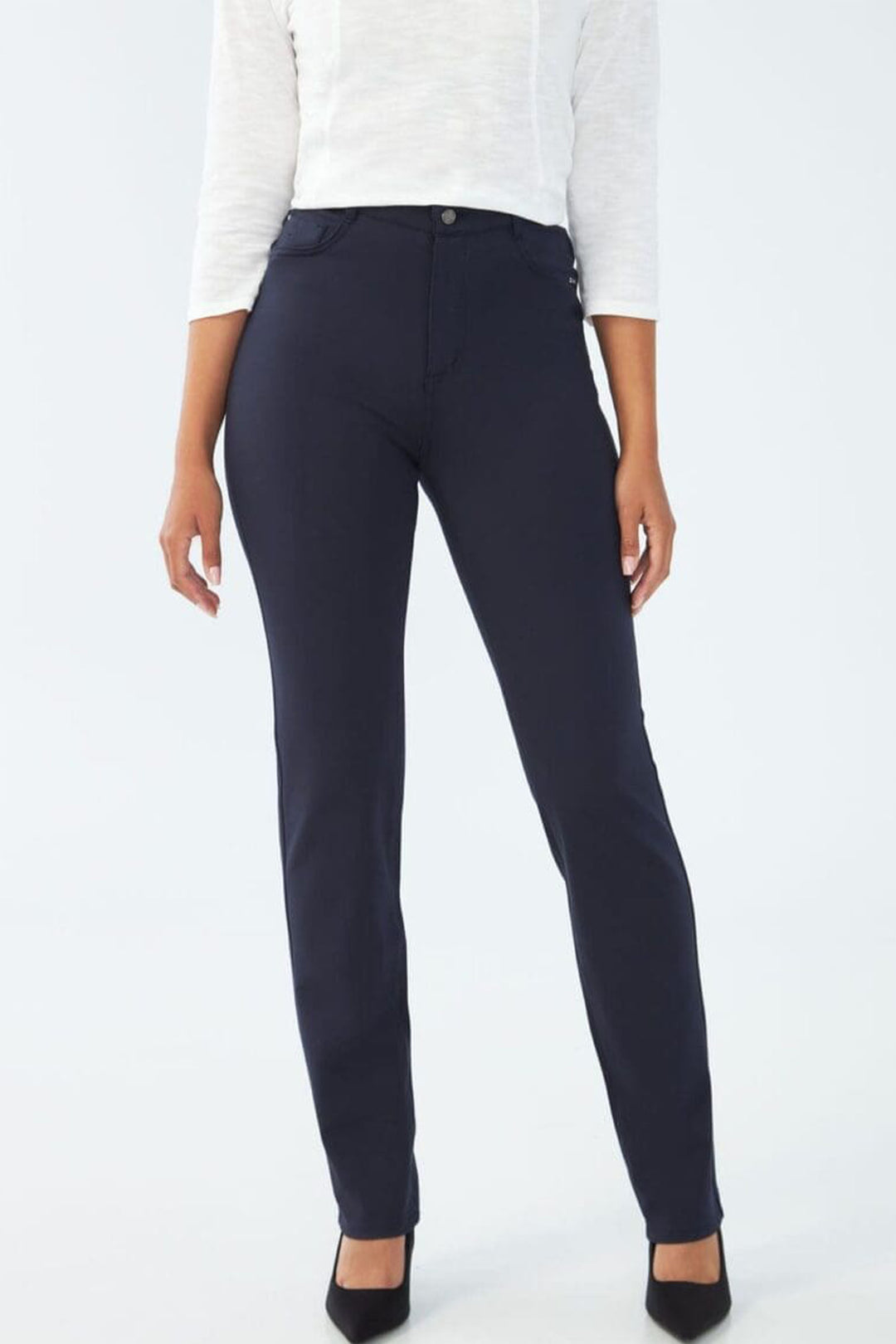 With a wonderwaist for a slimmer fit, smaller size, medium stretch for a firm feel and a high-rise five-pocket design.
