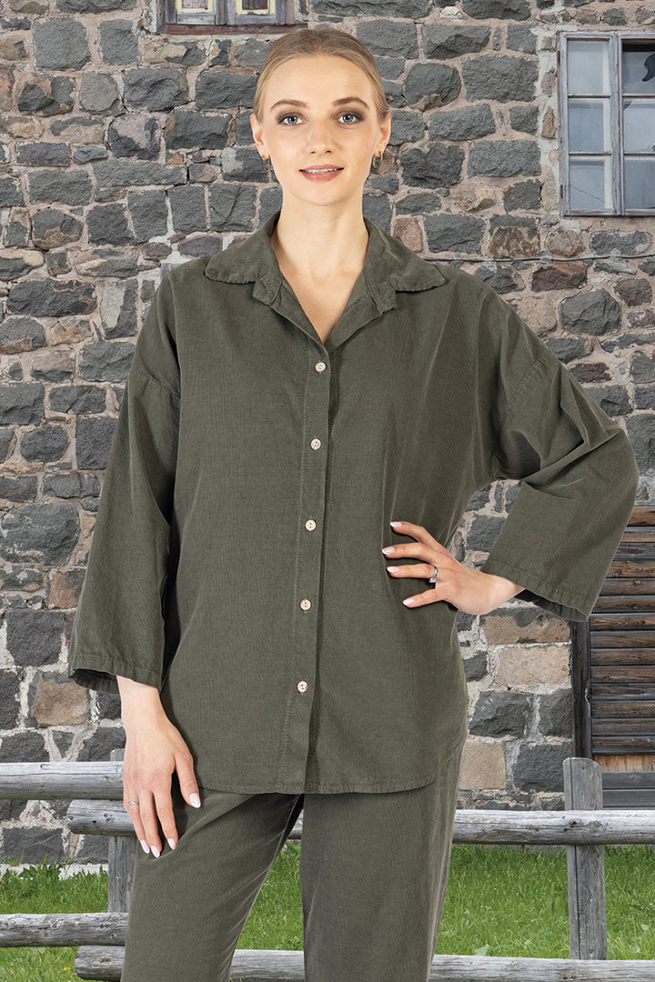 Cherishh Fall 2025 
This Baby Cord Button Shirt offers a soft, flat collar and a nice easy fit. Crafted from lightweight, all-cotton corduroy, it provides breathability and gentle warmth, perfect for layering or wearing alone.