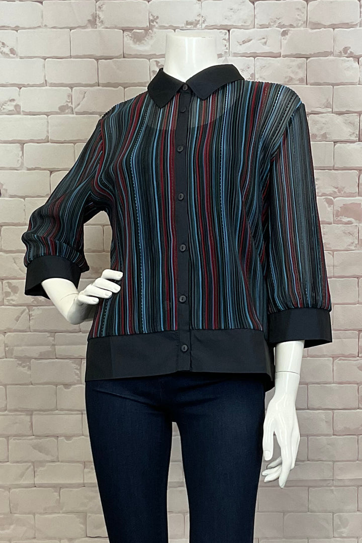 BLUE WINE PLISSE BLOUSE