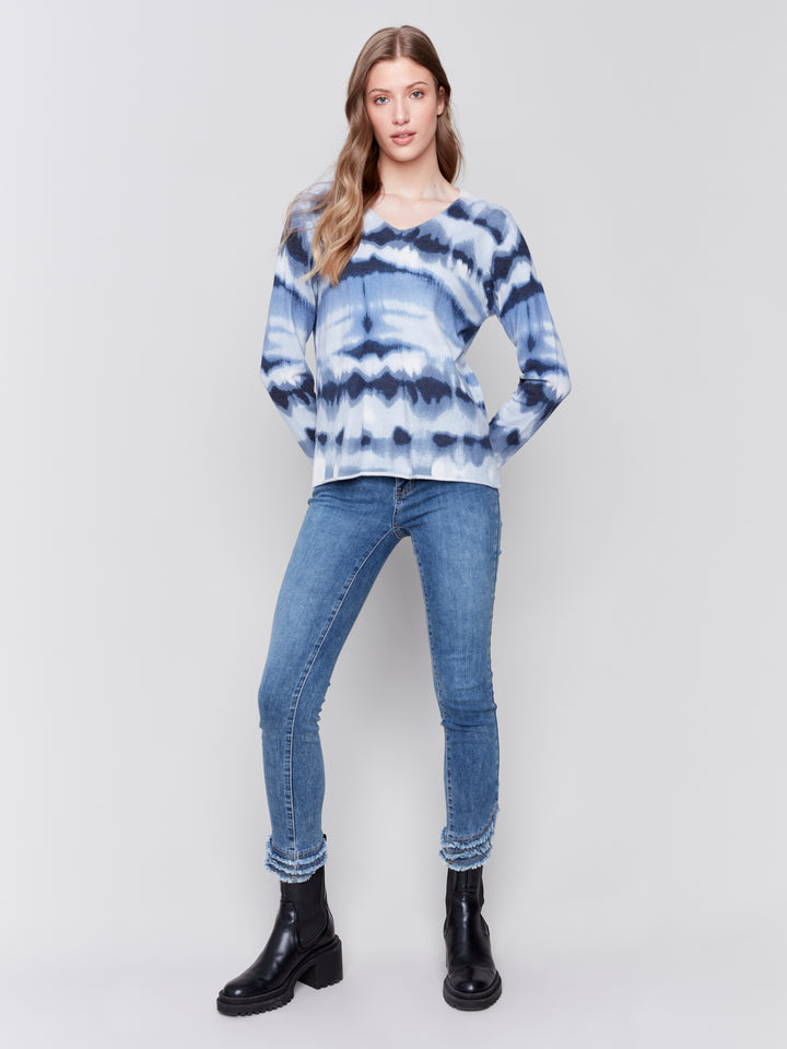 TIEDYE STRIPE LS V-NECK TOP