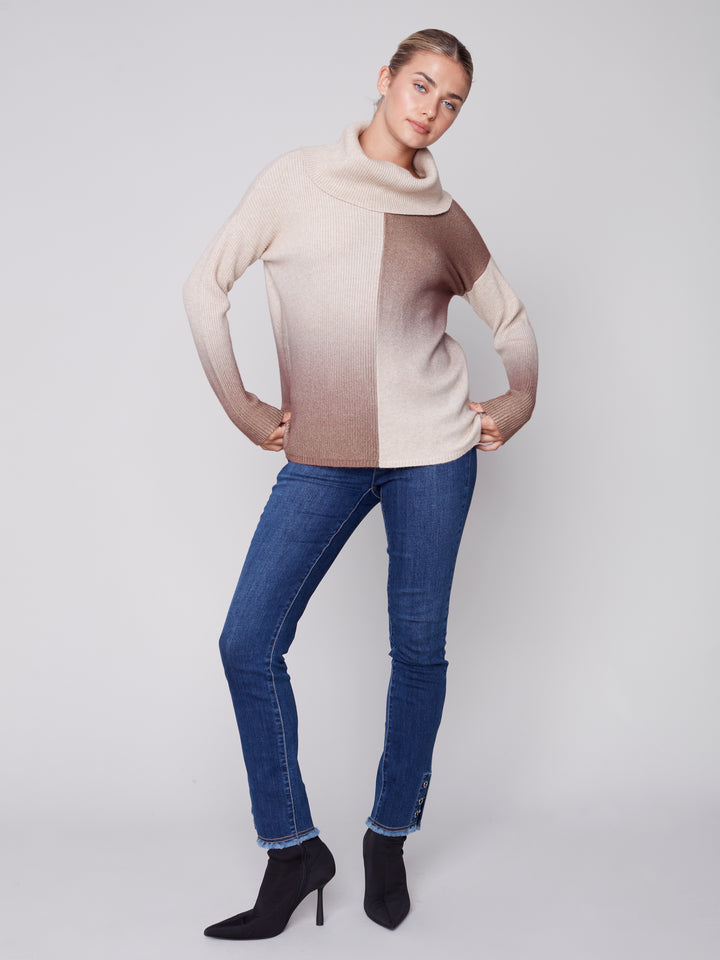 UP DOWN OMBRE COWL NECK TOP