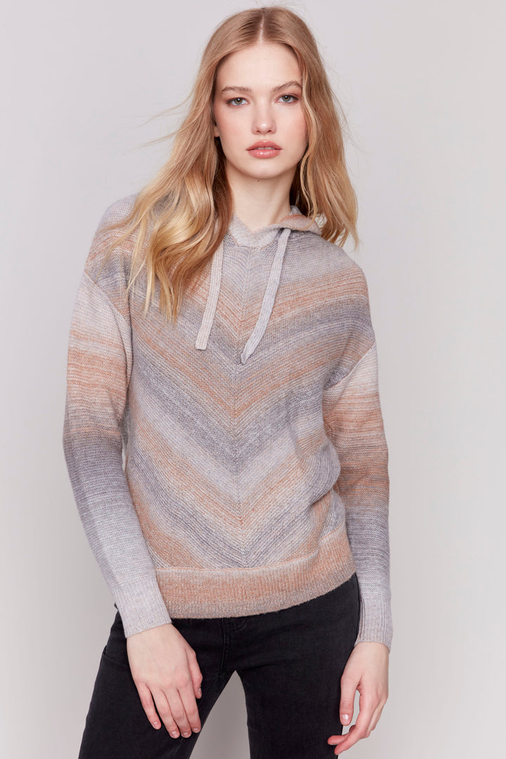 SPACEDYE MITRE STRIPE HOODIE TOP