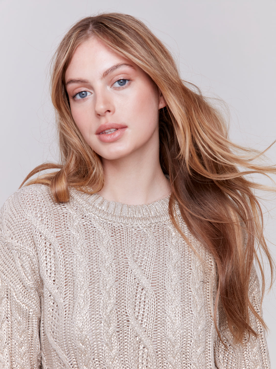 FOILED CABLE KNIT LS TOP