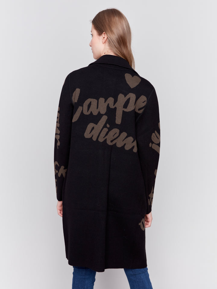 REVERSIBLE KNIT COAT WITH WORDS