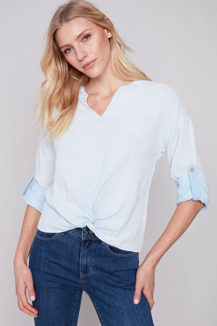 WASHED TWIST FRONT BLOUSE