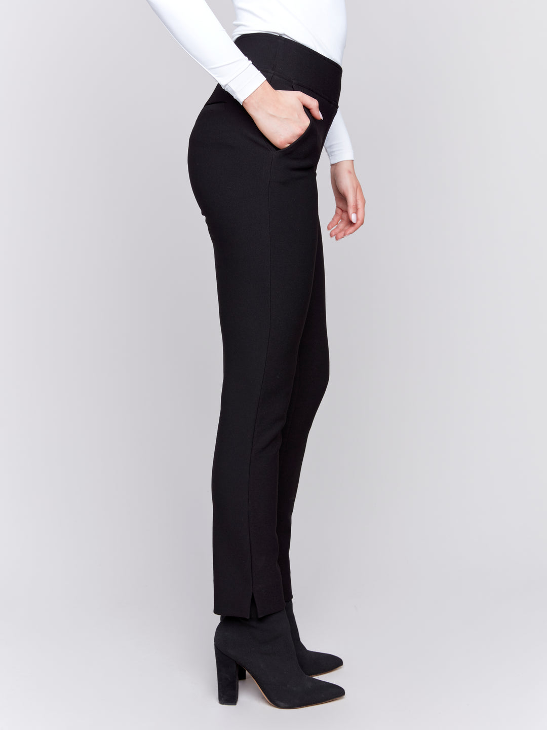 STRETCH CREPE PANT WITH SLITS