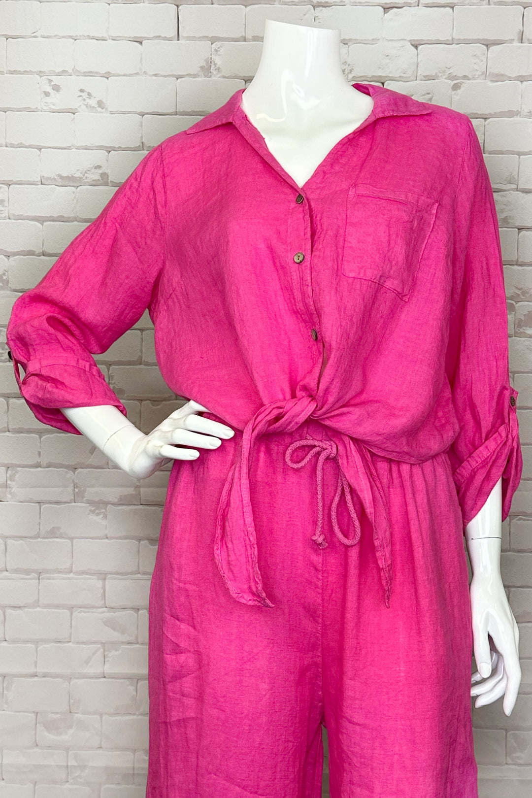 CHERISHH Spring 2024 Made from soft, all-linen fabric, this classy top is perfect for any spring and summer occasion. With full front buttons and full length sleeves which are easy to roll-up for a more casual look. 