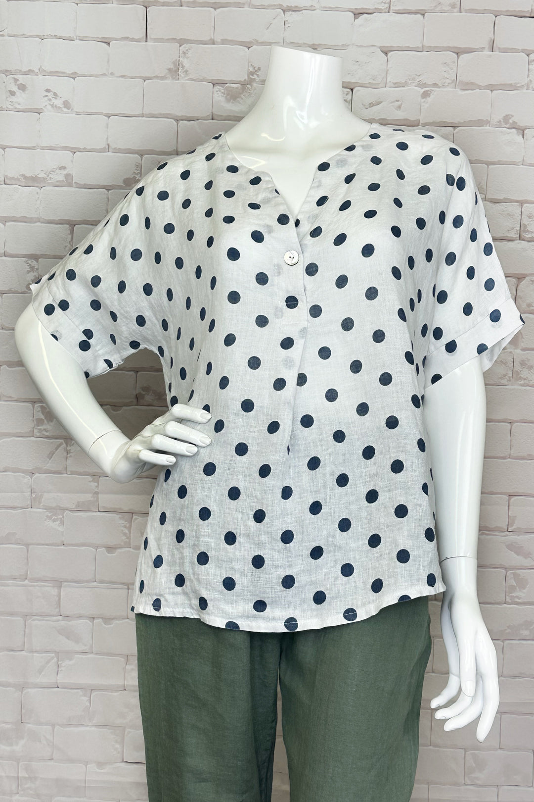 CHERISHH Spring 2024 The dots print adds a touch of artistic flair while the short sleeves and high-low curved hemline create a flattering silhouette