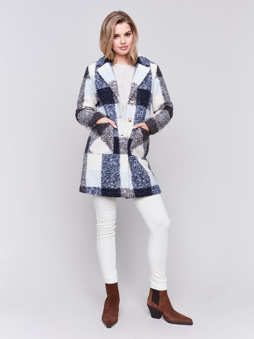 PLAID BOUCLE COAT