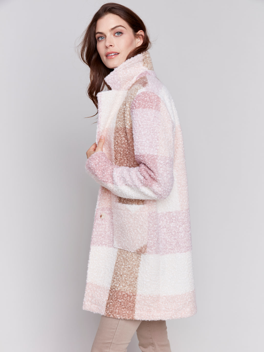 PLAID BOUCLE COAT