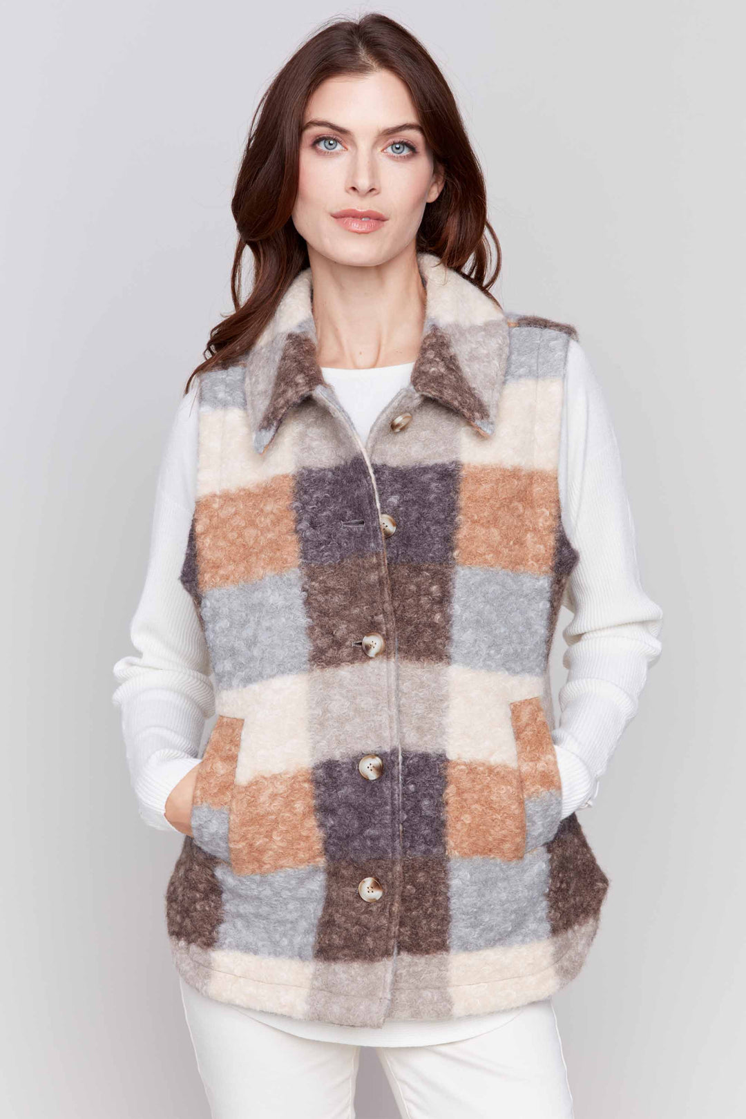 PLAID BOUCLE VEST