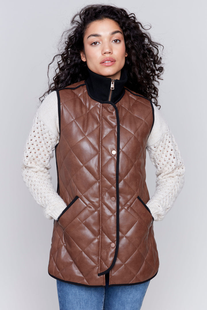 QUILTED PLEATHER VEST