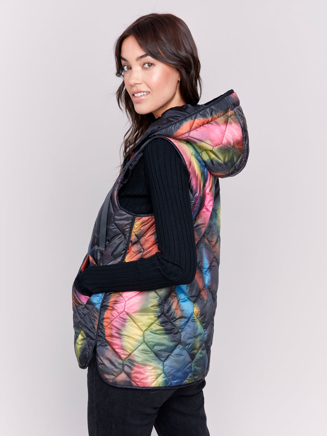 PRINT QUILTED PUFFY VEST