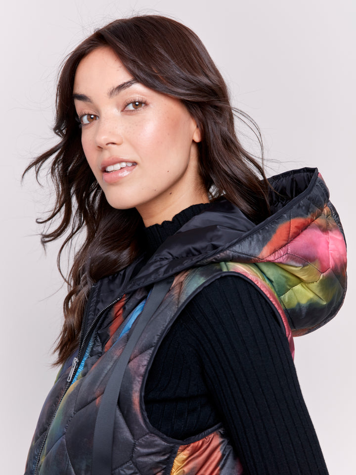 PRINT QUILTED PUFFY VEST