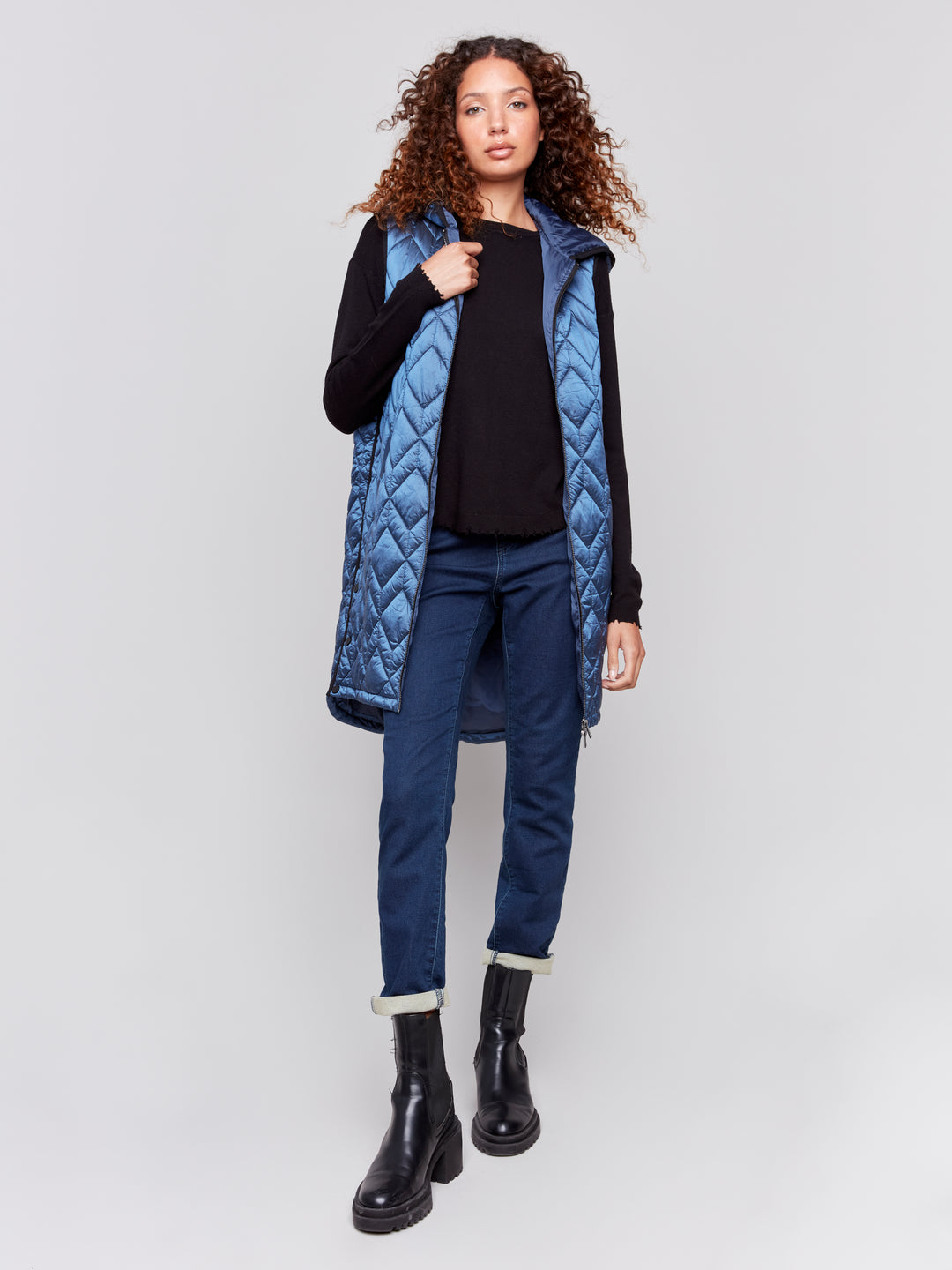 LONG QUILTED HOODIE VEST