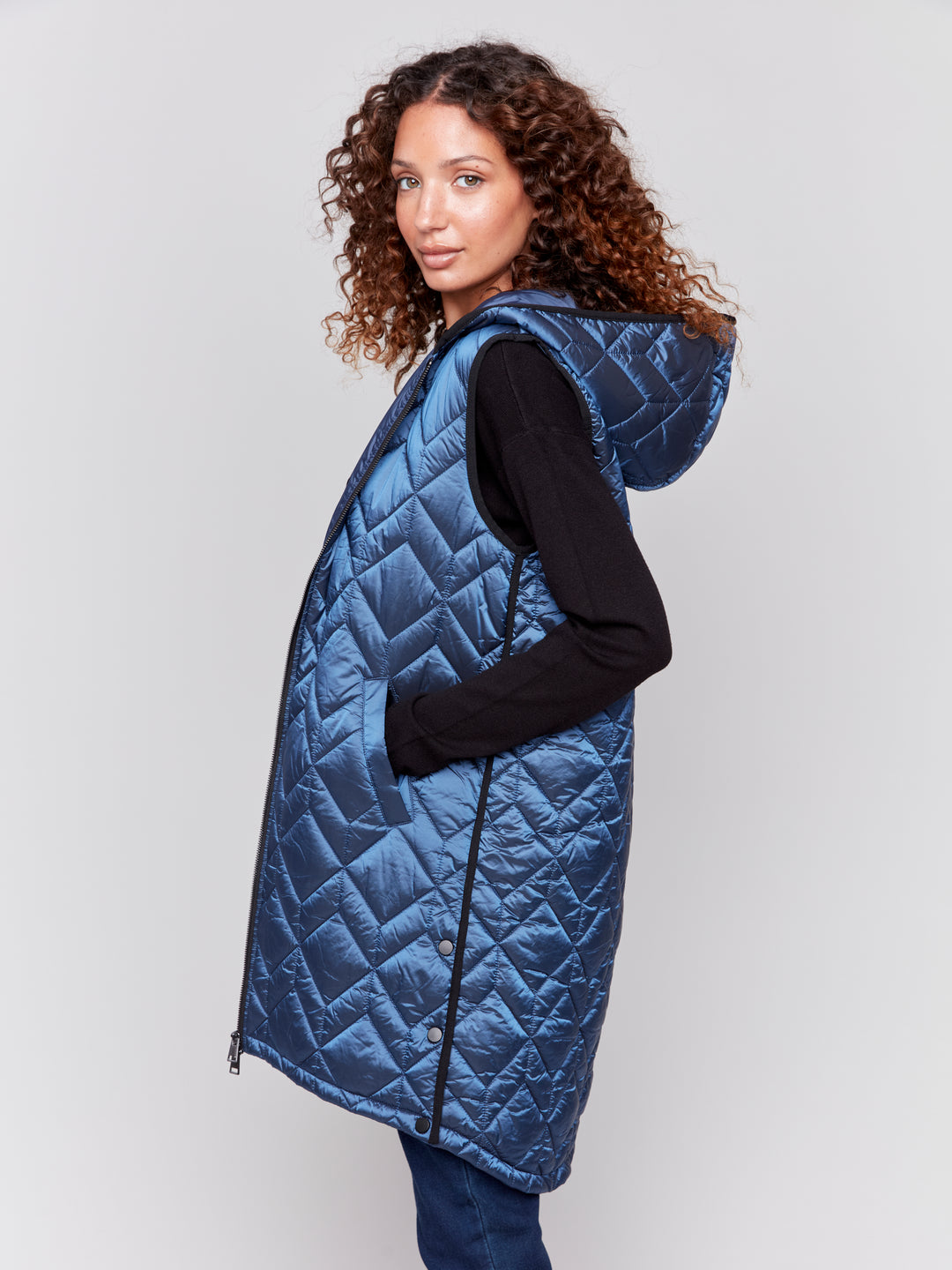 LONG QUILTED HOODIE VEST