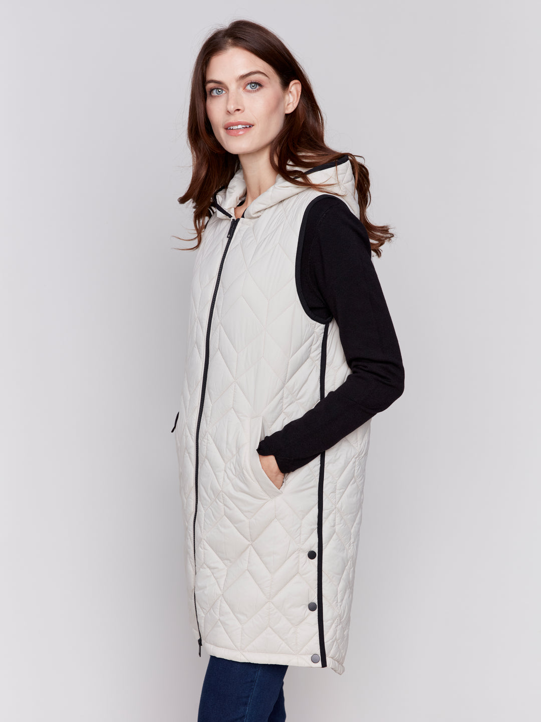 LONG QUILTED HOODIE VEST