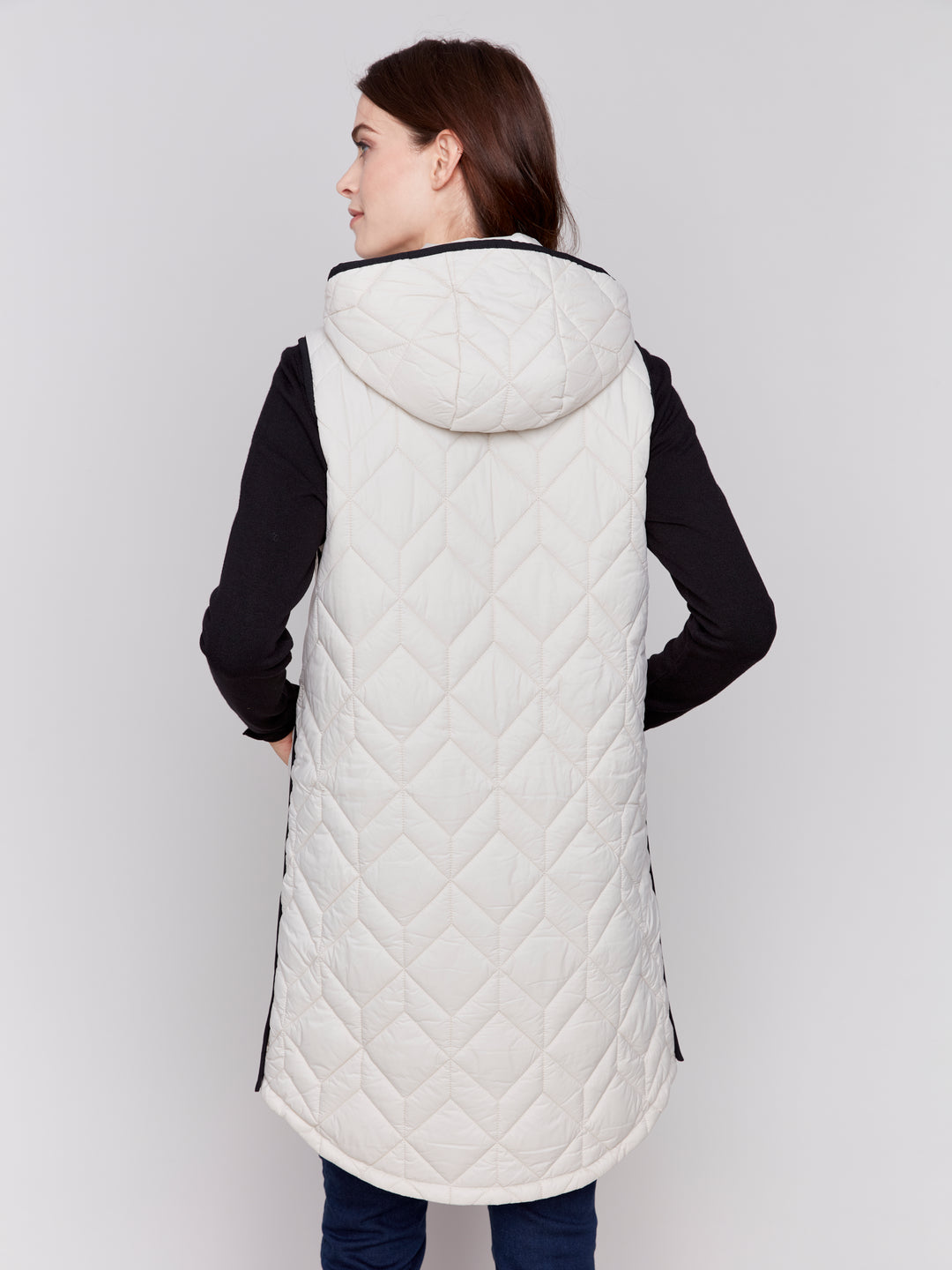 LONG QUILTED HOODIE VEST