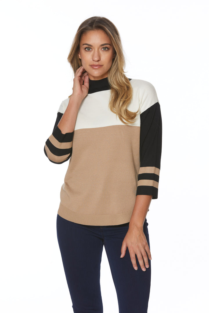 COLOUR BLOCK MOCK NECK TOP