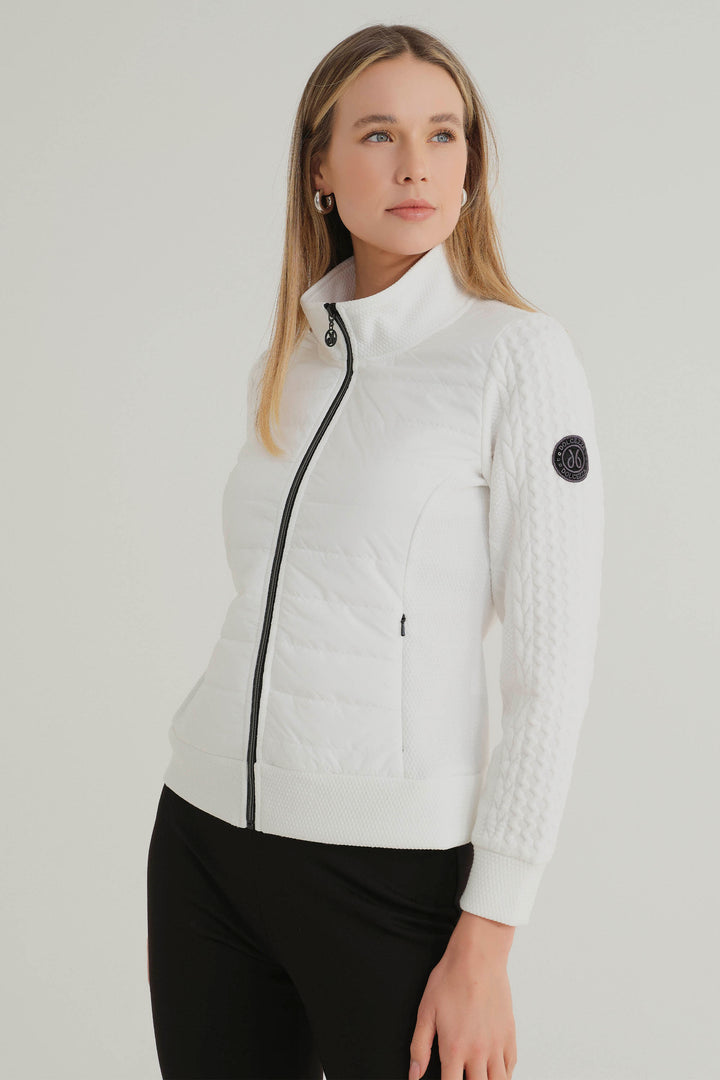 PUFFY FRONT EMBOSSED ZIP JACKET