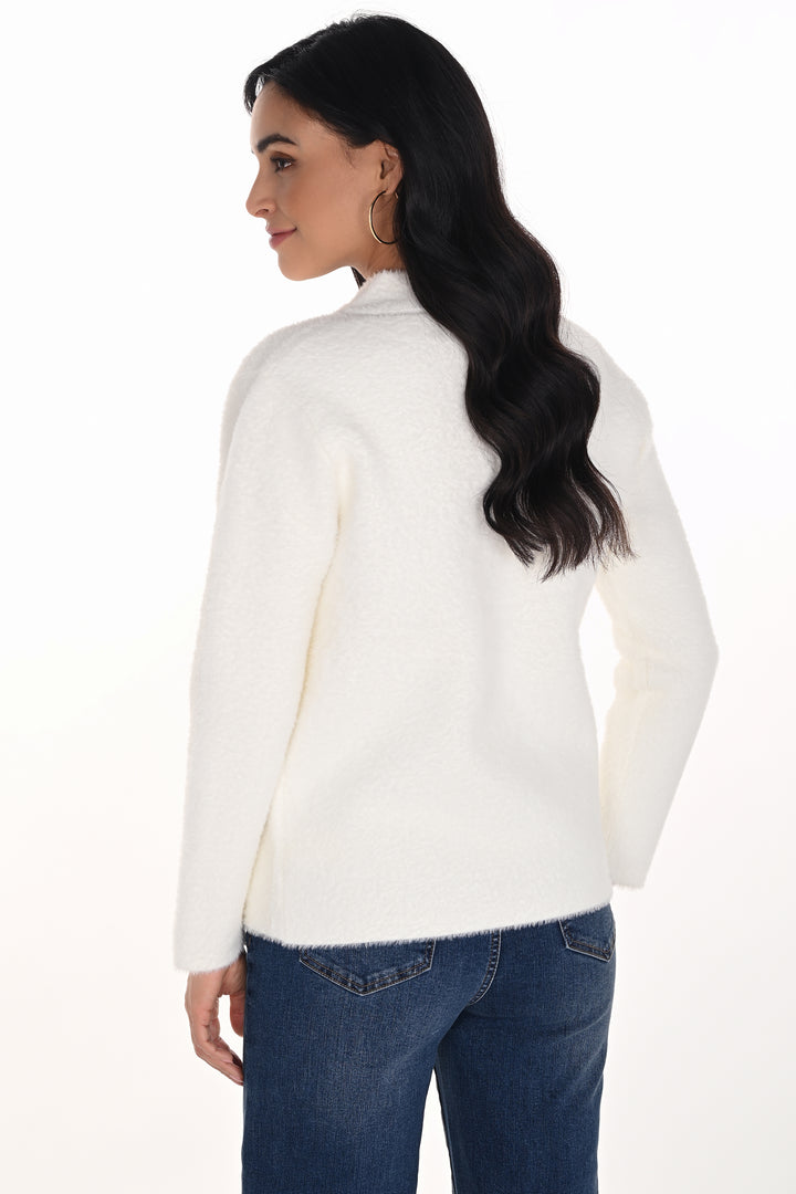 FEATHER YARN CARDI WITH GOLD BUTTONS