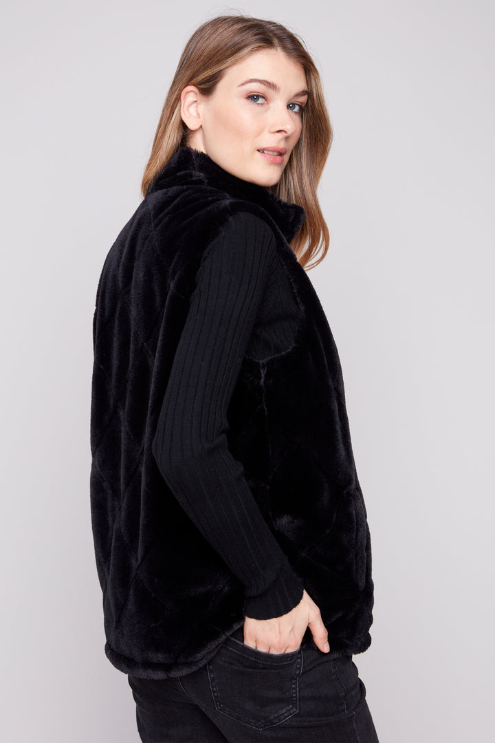 FLORAL & FAUX FUR QUILTED REVERSIBLE VEST