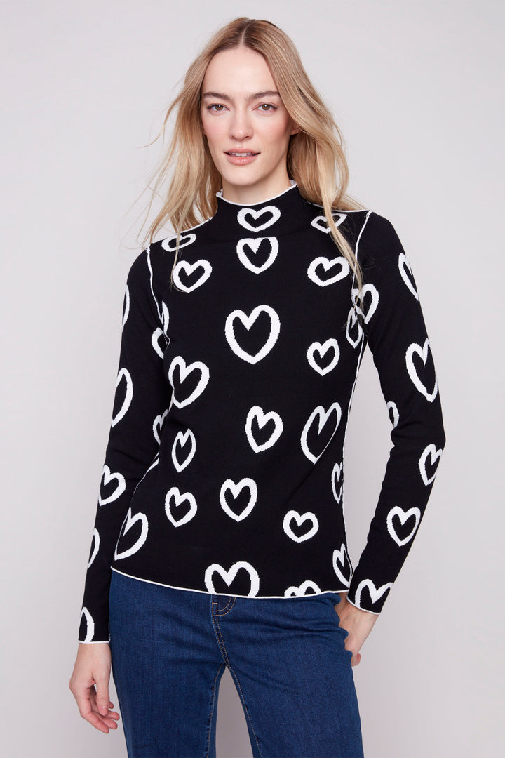 HEARTS REVERSIBLE MOCK NECK SWEATER TOP