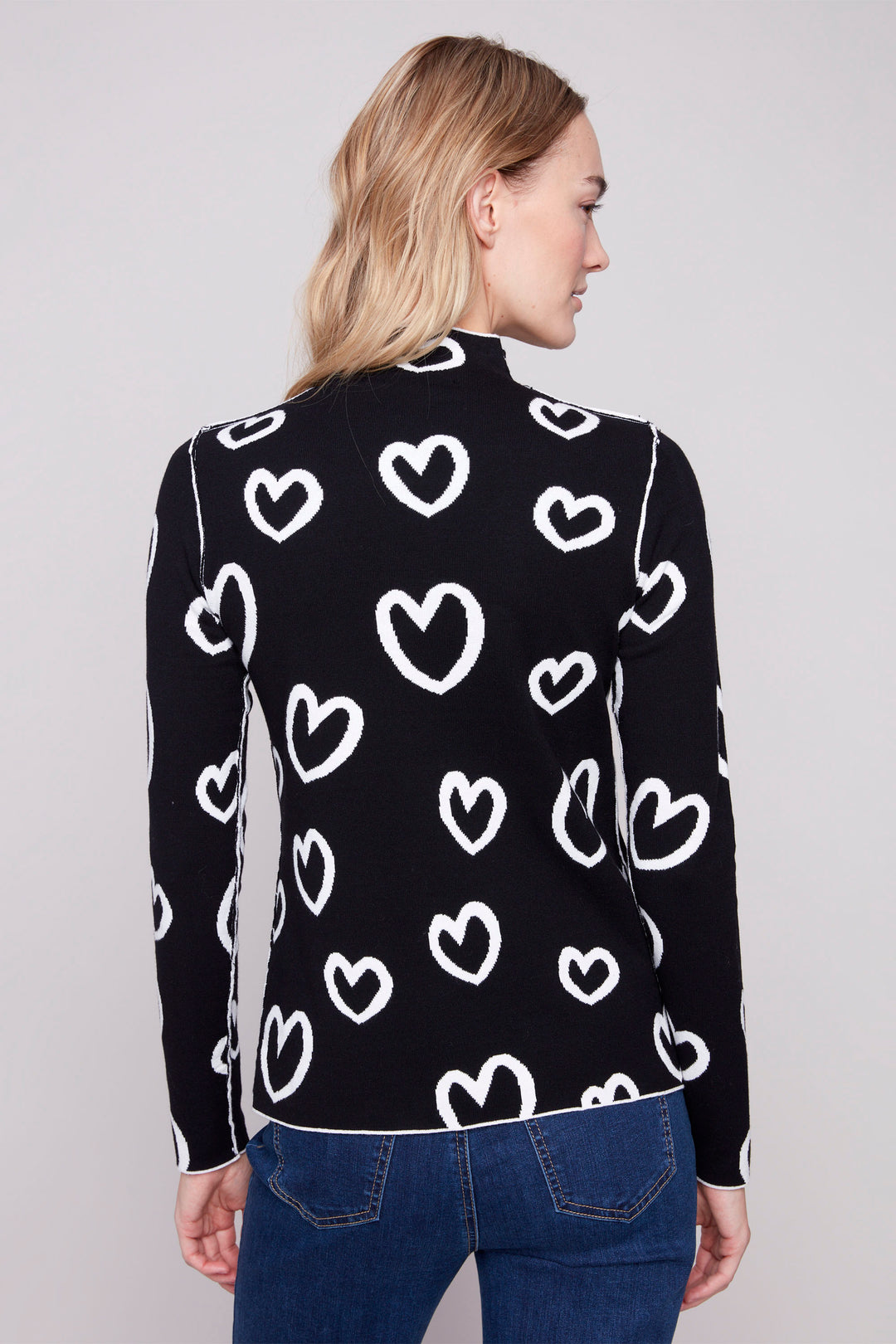 HEARTS REVERSIBLE MOCK NECK SWEATER TOP