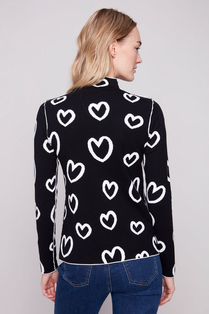 HEARTS REVERSIBLE MOCK NECK SWEATER TOP