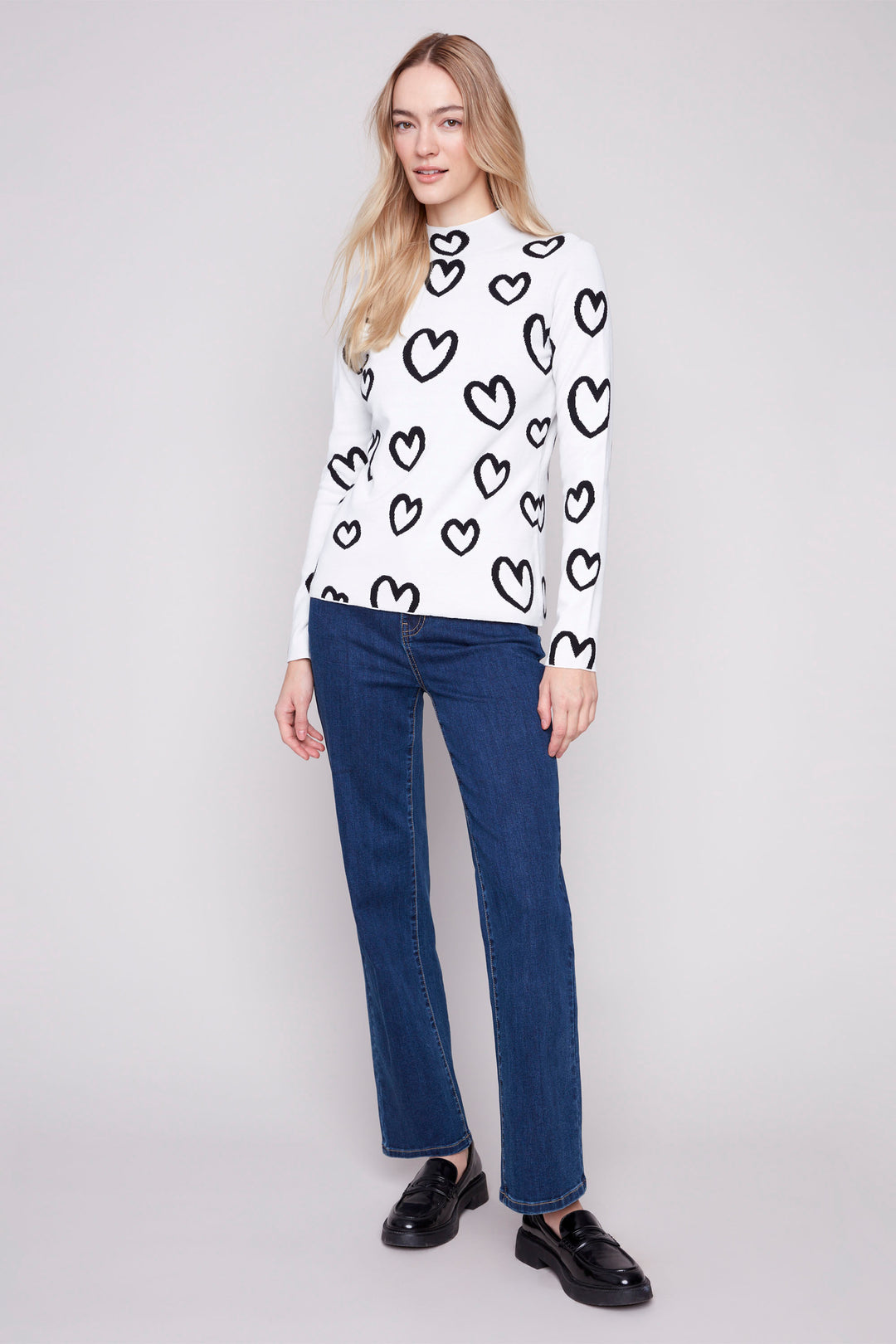 HEARTS REVERSIBLE MOCK NECK SWEATER TOP
