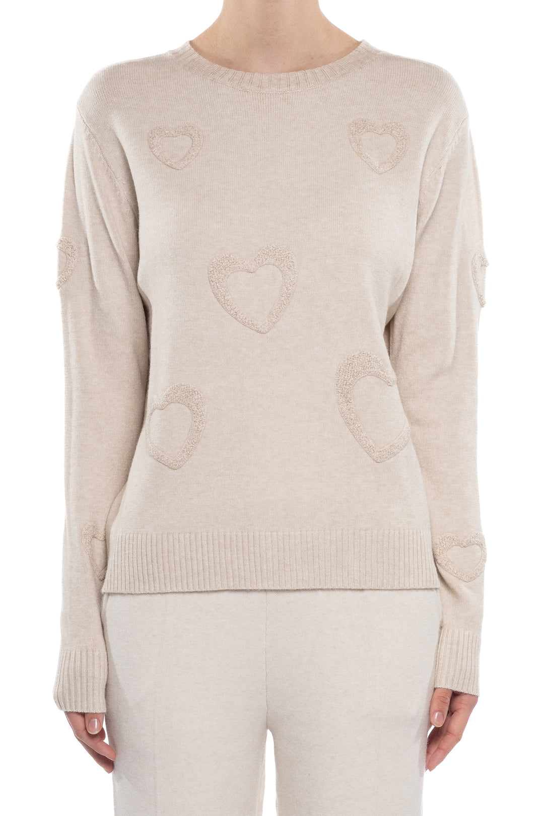 LS SWEATER TOP WITH TONE ON TONE HEARTS