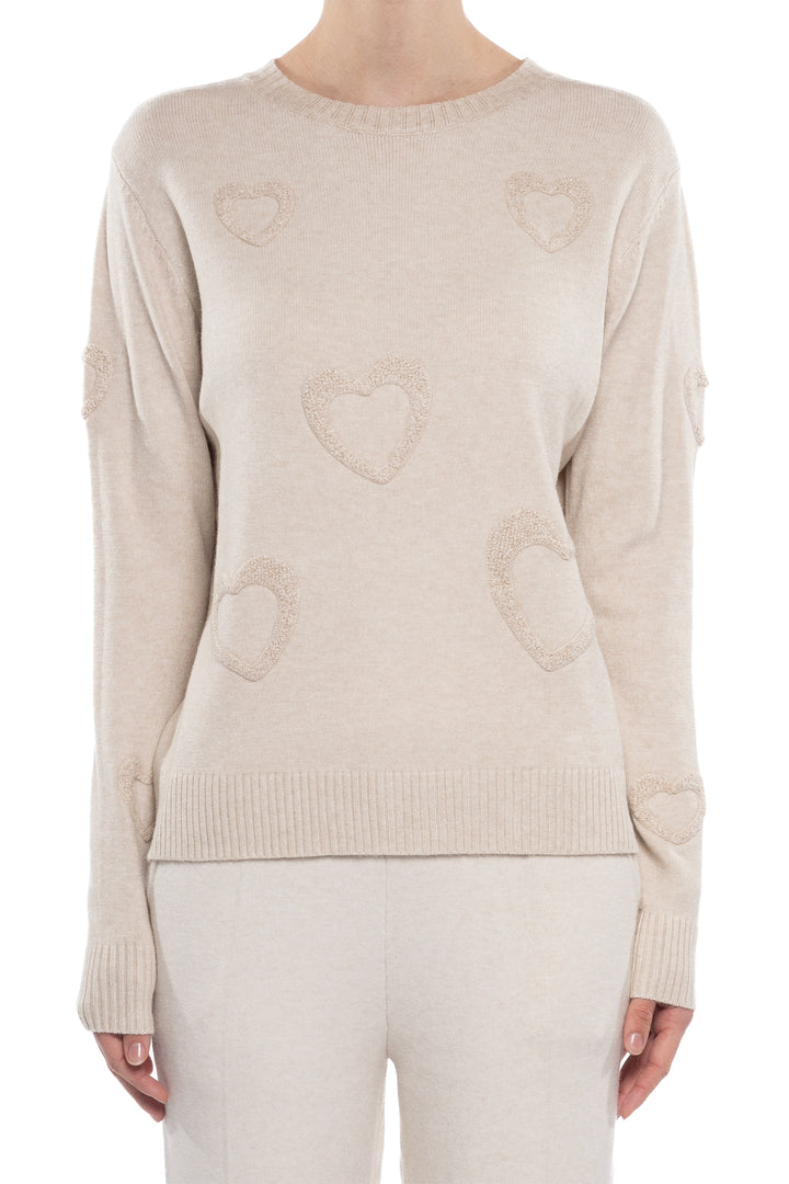 LS SWEATER TOP WITH TONE ON TONE HEARTS