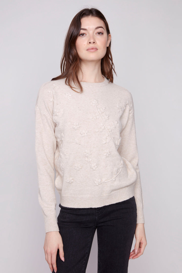 LS TOP WITH TONAL FLORAL EMBROIDERY