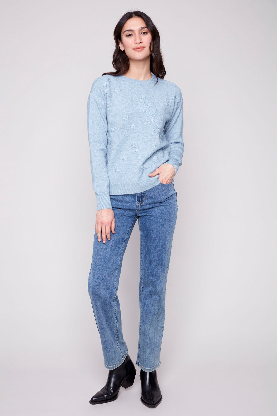 LS TOP WITH TONAL FLORAL EMBROIDERY