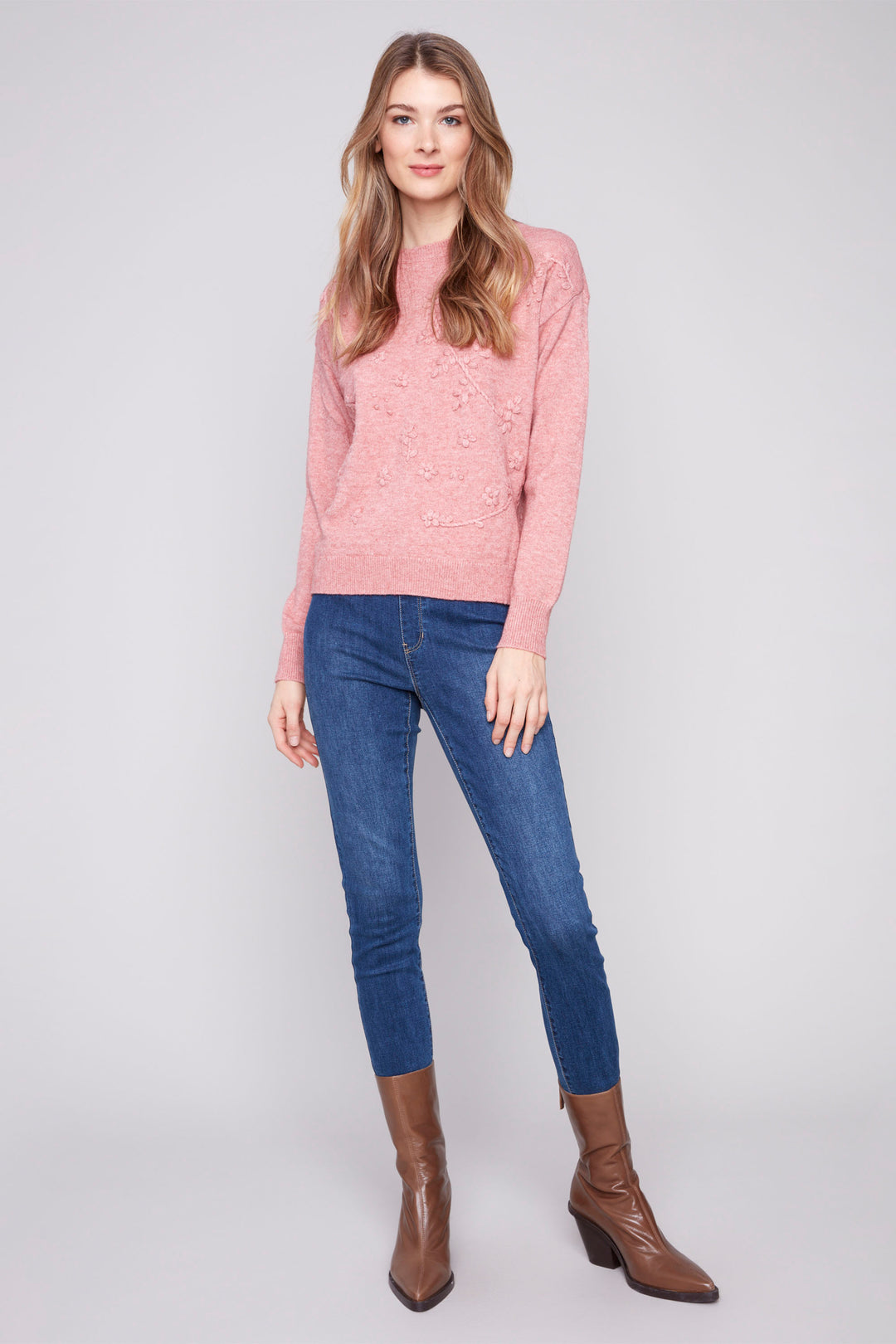 LS TOP WITH TONAL FLORAL EMBROIDERY