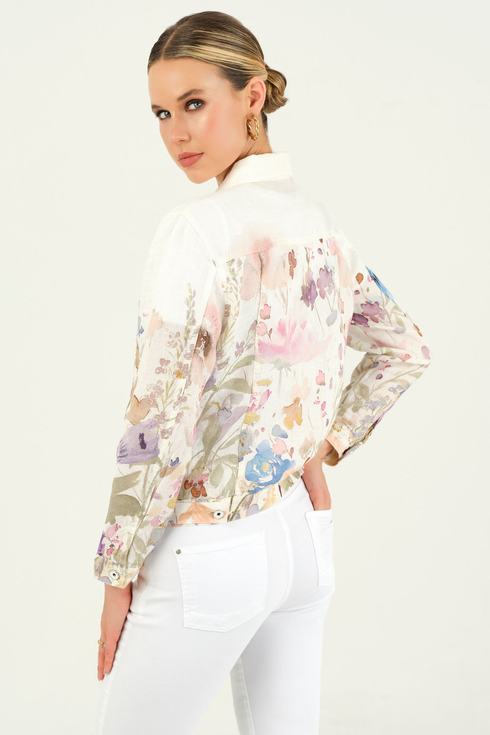 DOLCEZZA SPRING '23 women's casual linen denim style printed light spring jacket - back