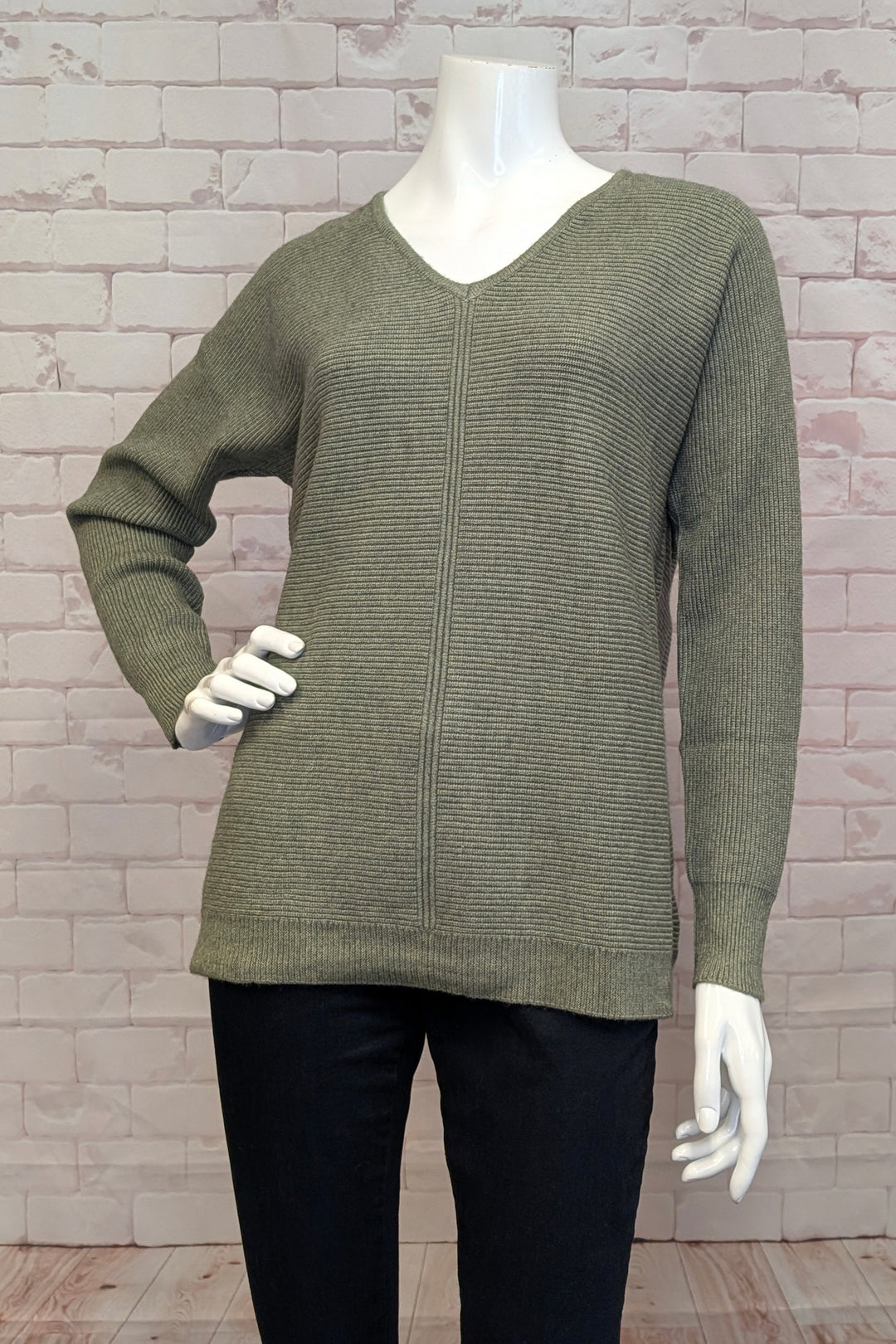 OTTOMAN RIB LS V-NECK SWEATER TOP