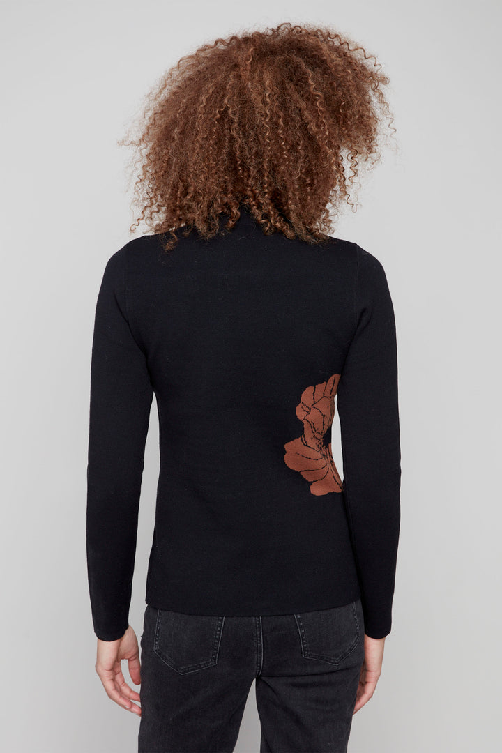 REVERSIBLE MOCK NECK SWEATER TOP WITH FLOWER