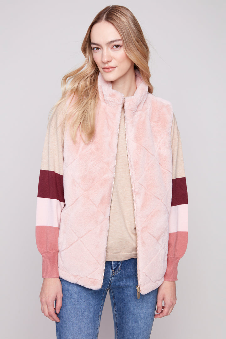 SOLID & FAUX FUR QUILTED REVERSIBLE VEST