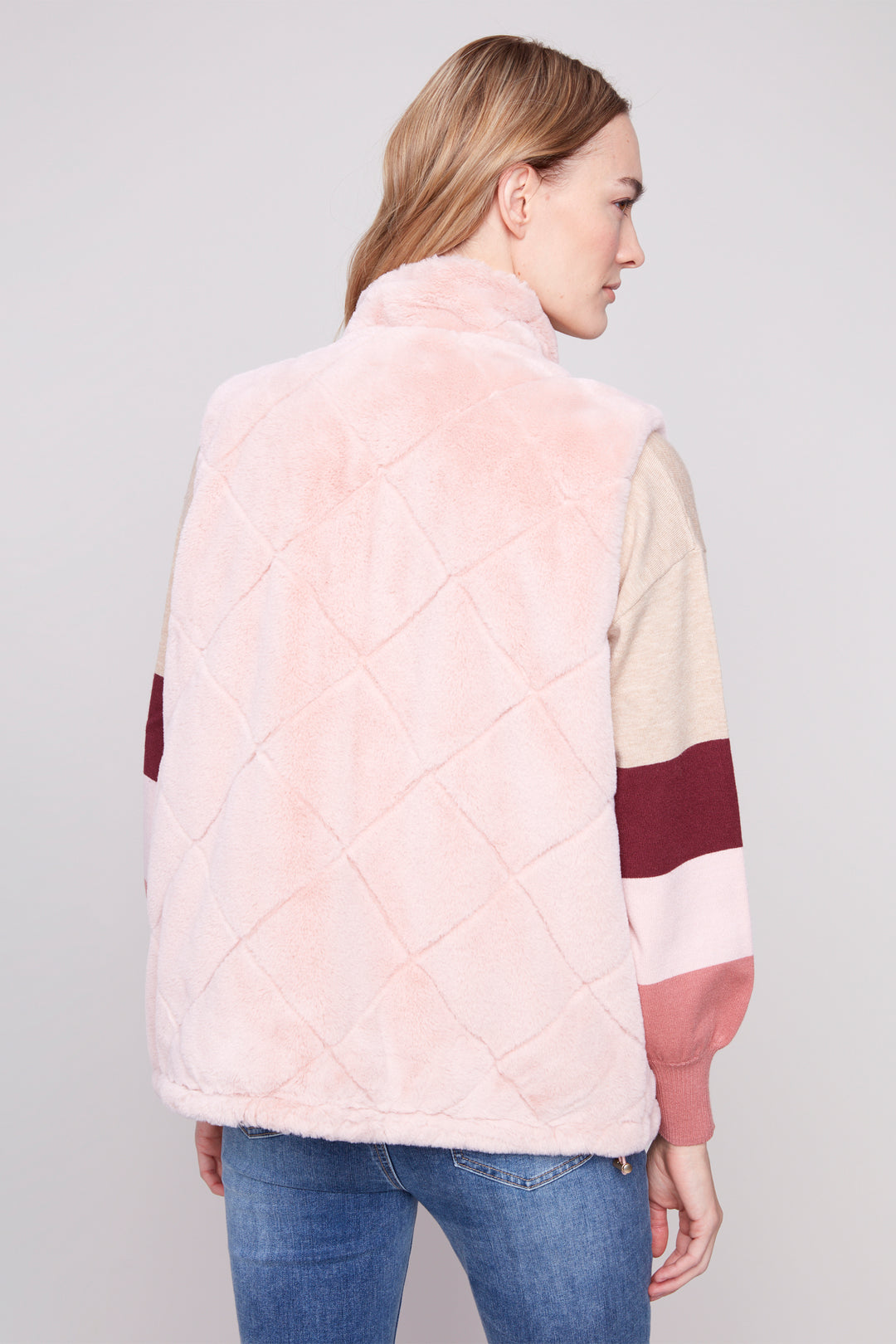 SOLID & FAUX FUR QUILTED REVERSIBLE VEST