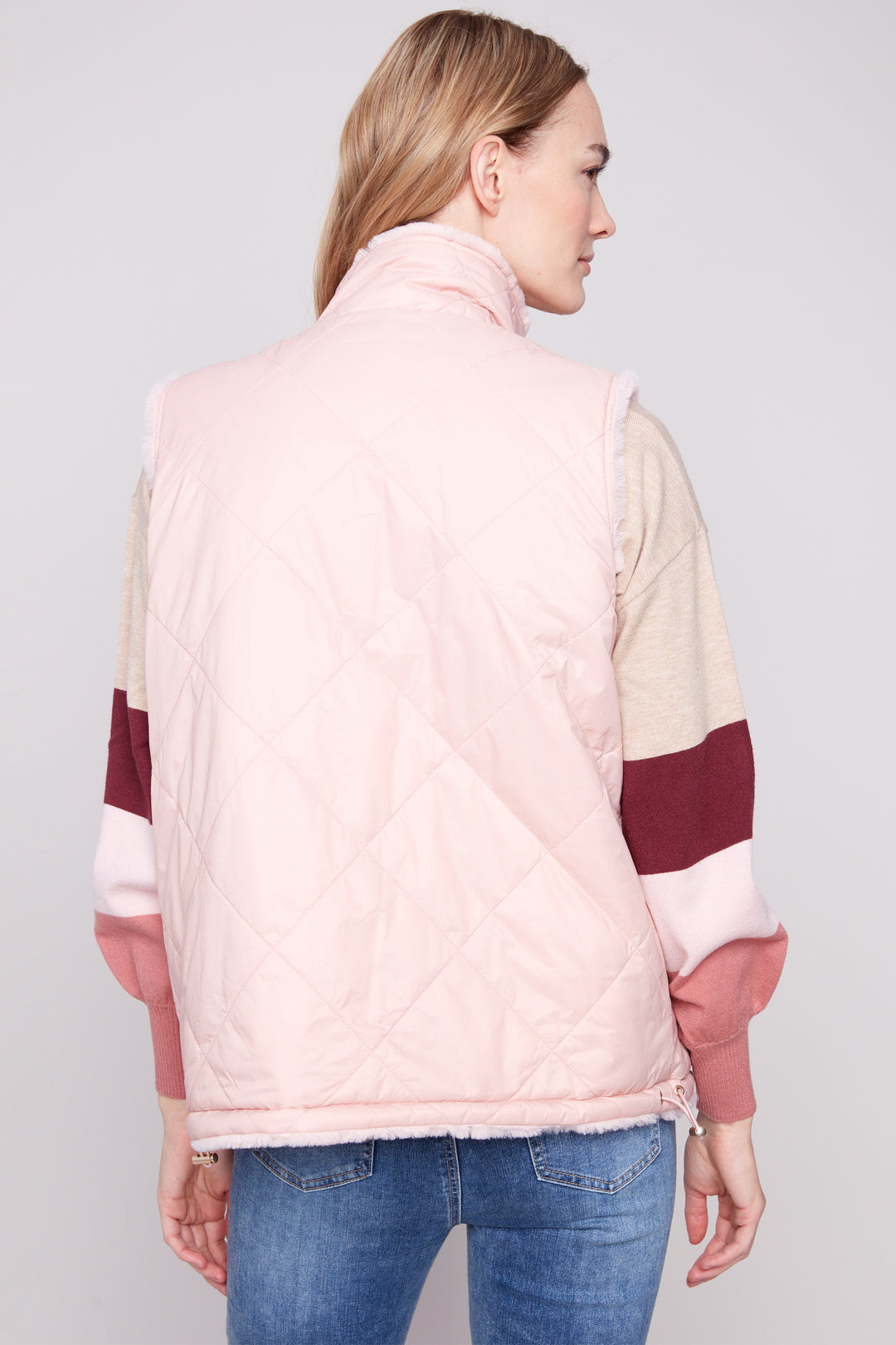 SOLID & FAUX FUR QUILTED REVERSIBLE VEST