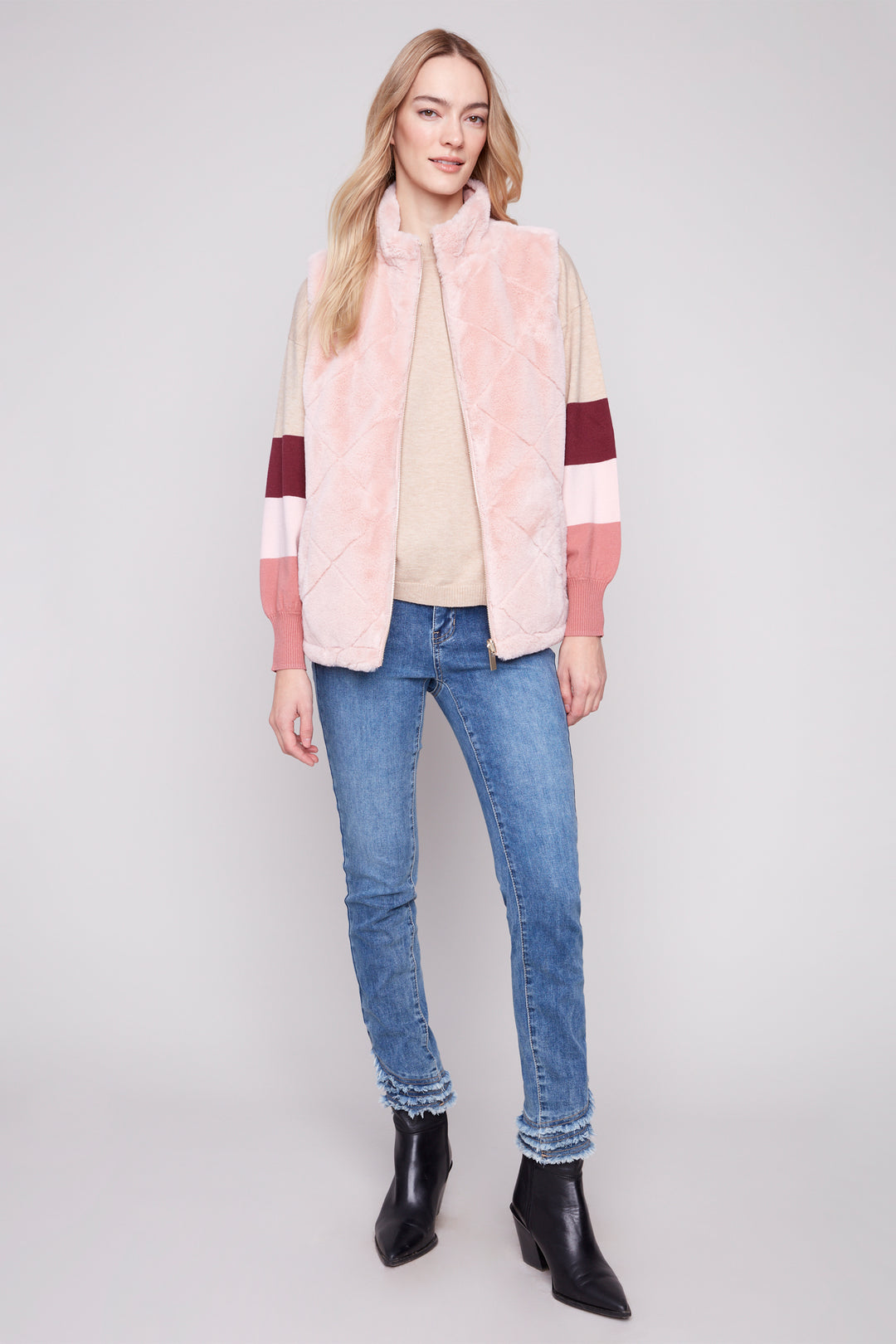 SOLID & FAUX FUR QUILTED REVERSIBLE VEST